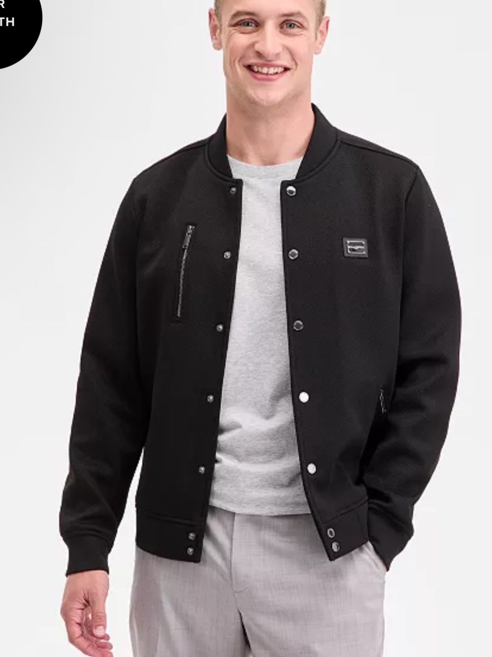 KARL LAGERFELD PARIS
Men's Textured Varsity Zip Bomber Jacket